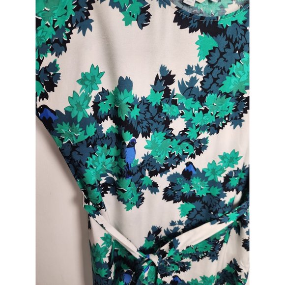 Boden Women's Sz. 8 Blue/Green Floral Bird Shift Belted Dress - Picture 3 of 6